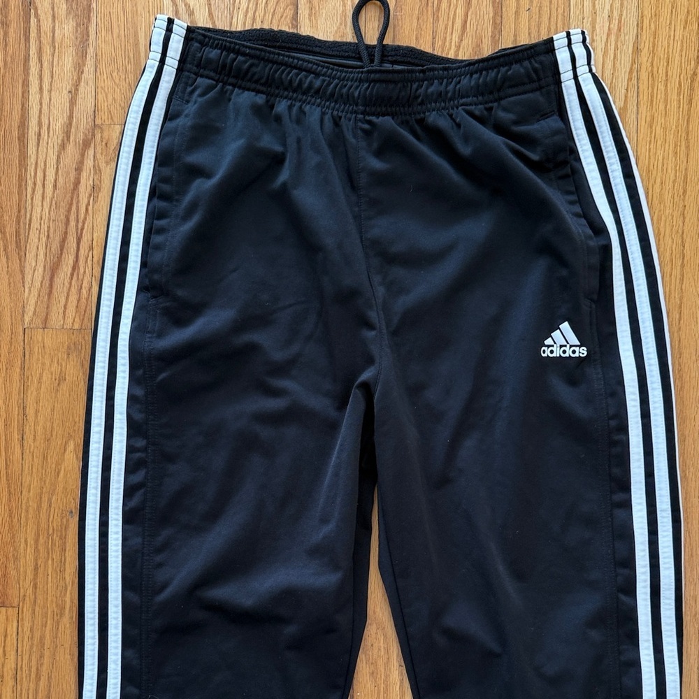 Adidas sz L  Black Joggers with White Stripes zip at ankle great condition - Picture 3 of 7